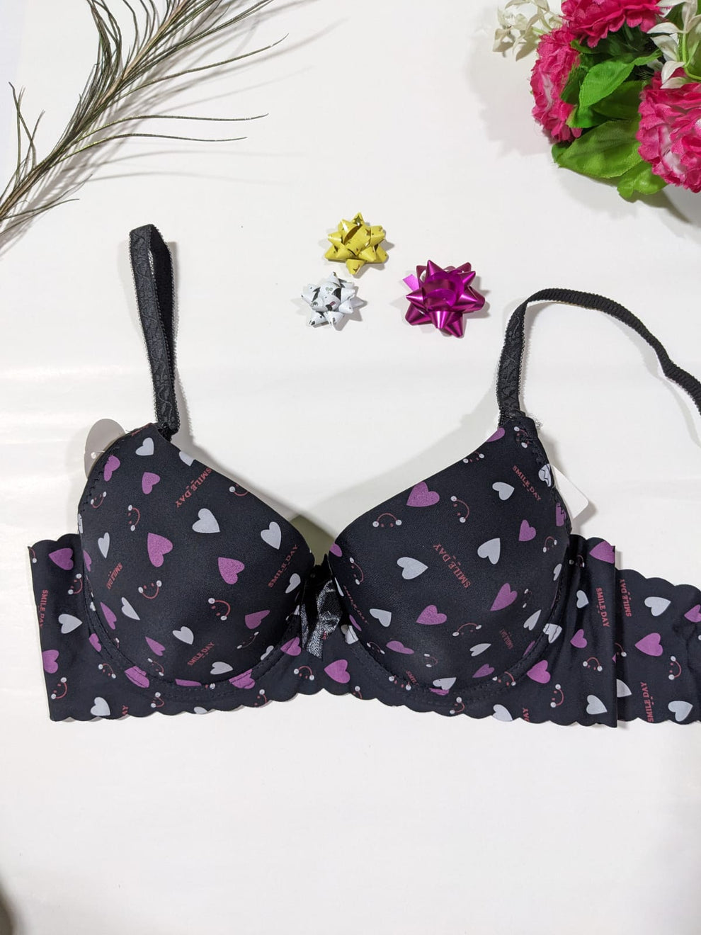 Seacrt  pushup heart print padded bra