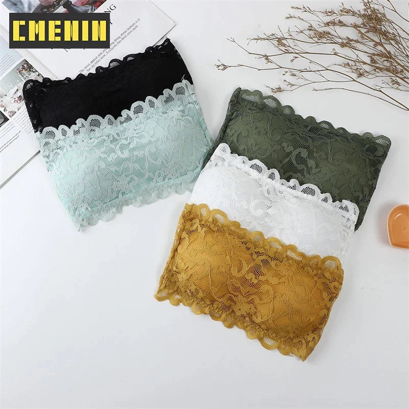 PACK OF 3 Floral Lace Design Thin Padded Strapless