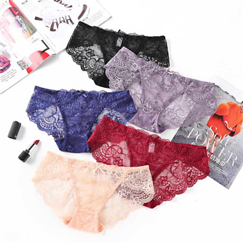 Pack of 3 women  Lace See-Through Breathable Fashion Panties Briefs Lingerie Underwear