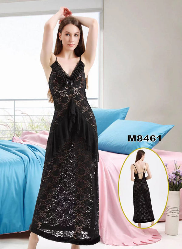 Women Night Dress Nightwear Short Nighty with painty Lace Nightgown-M8461